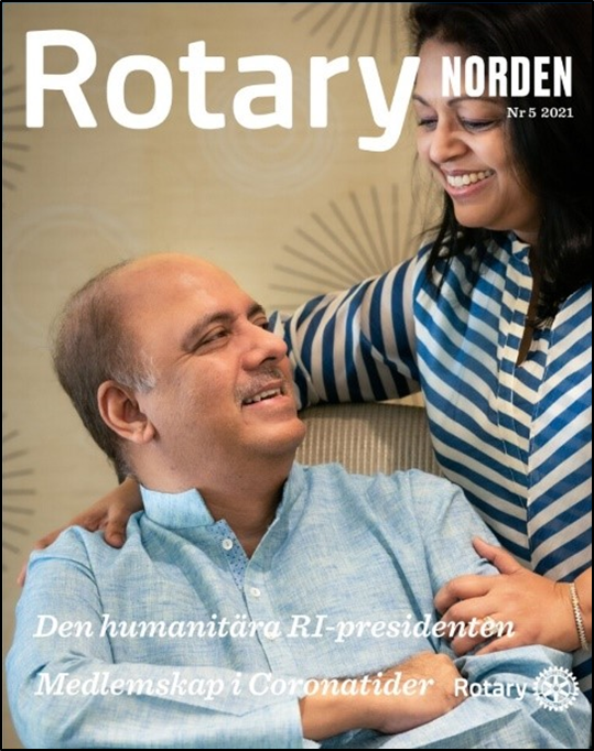 Forsiden på Rotary Norden #5 2021 prydes af årets Præsident for RI Shekhar Mehta og frue